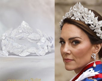 Princess Kate Coronation Tiara, White Bridal Headpiece, Vintage Wedding Accessory, Handmade Wales Headband Middleton Catherine King Charles