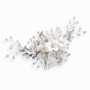 Bridal Comb, Wedding Headpiece,  Hair Accessories Ceramic flower, Porcelain rose Vintage Hairpin, Prom Hairpieces, Elegant LORETTA©