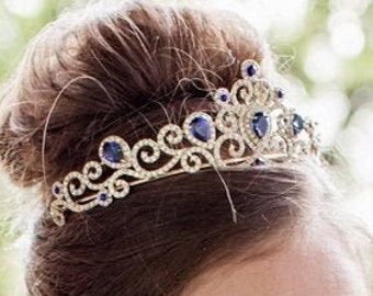 Blue Tiara Sapphire Crown Sweet Sixteen Bridal Headpiece, LAKE LOUISE© Fairy, Prom Accessories Wedding Hairpieces