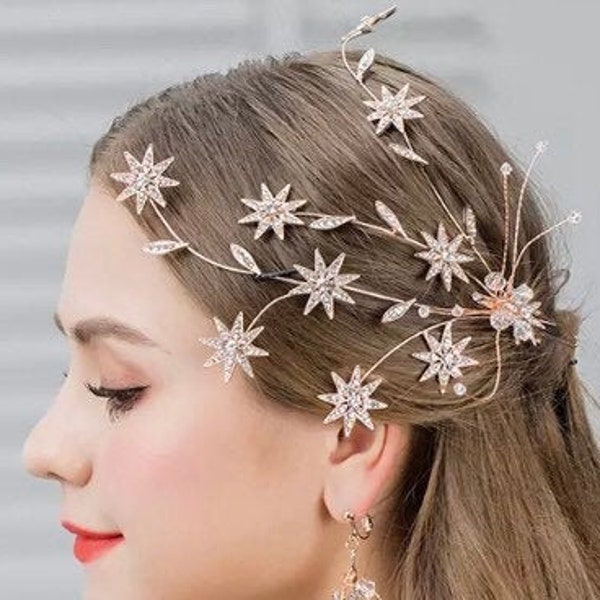 Star Bridal Hairpieces, Stars combs, Wedding Combs, Celestial Headpieces, CELESTE© Rose Gold Hairpieces, Rose Gold Stars, Bridal Headpieces