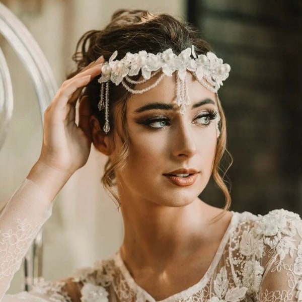 Tocado de novia bohemio de cristal y perla, tocado vintage para la frente, accesorio de boda, KEELIN©