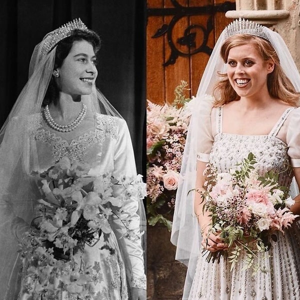 Queen Elizabeth Wedding Crown, Luxury Swarovski Crystal Tiara, FRINGE Replica Royal Princess Beatrice Headpiece Bride Accessories
