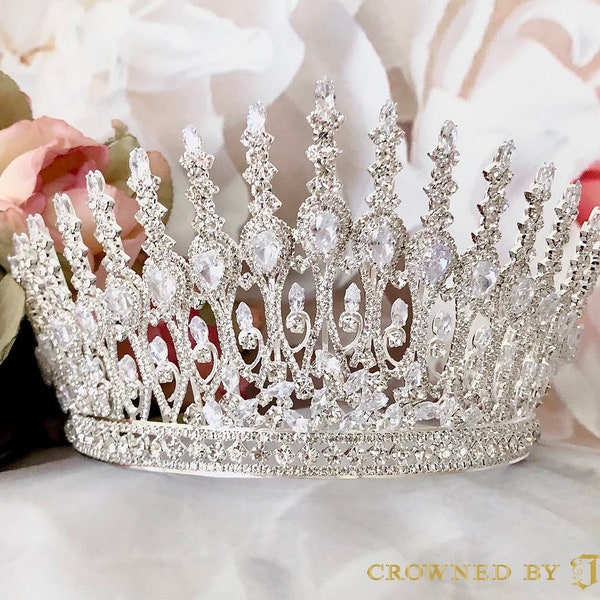 Large Tiara, Queen Swarovski Crystal Crown, Luxury Headpiece, Big crowns, Mardi Gras Quince  BARONESS© Pageant