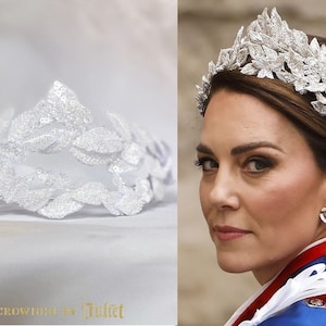 Princess Kate Coronation Tiara, White Bridal Headpiece, Vintage Wedding Accessory, Handmade Wales Headband Middleton Catherine King Charles