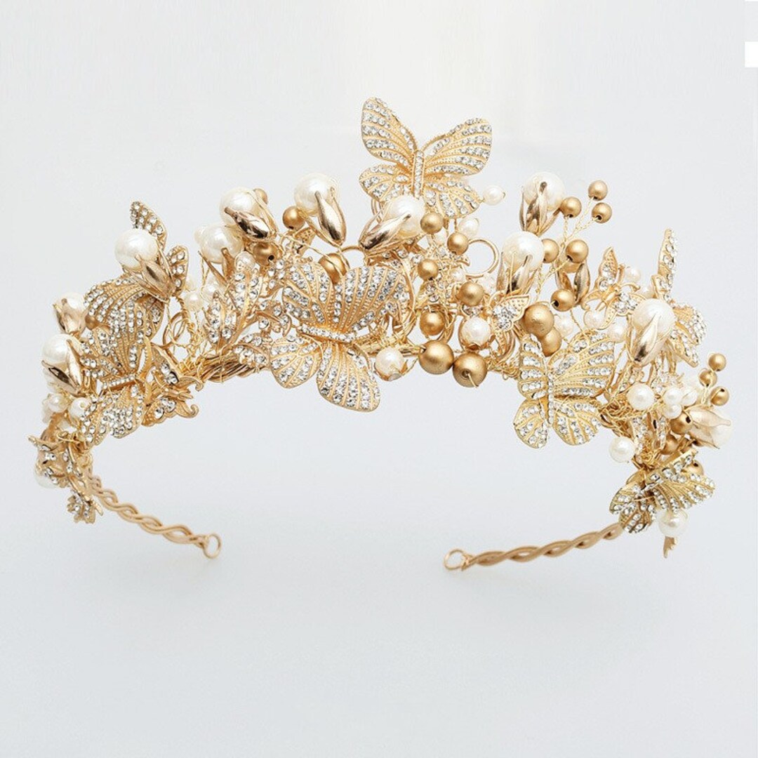 Butterfly Tiara Fairy Brides Wedding Headband Gold Bridal Hair Etsy