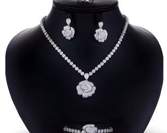 ROZEN ketting 4-delige sieradenset Swarovski-sieraden Disney prinses Belle, Belle en het beest bruidsaccessoires gouden oorbellen armband