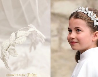 PRINCESS CHARLOTTE Coronation Headpiece, Vintage Bridal Hairpiece, Wedding Headband, White Hair Accessories, First Communion Crown