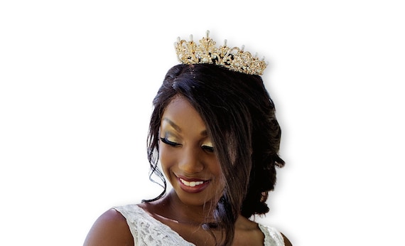 Gold full round crown bride Amazon.com : Queen King Wedding Crown Round Tiaras And  main image 3