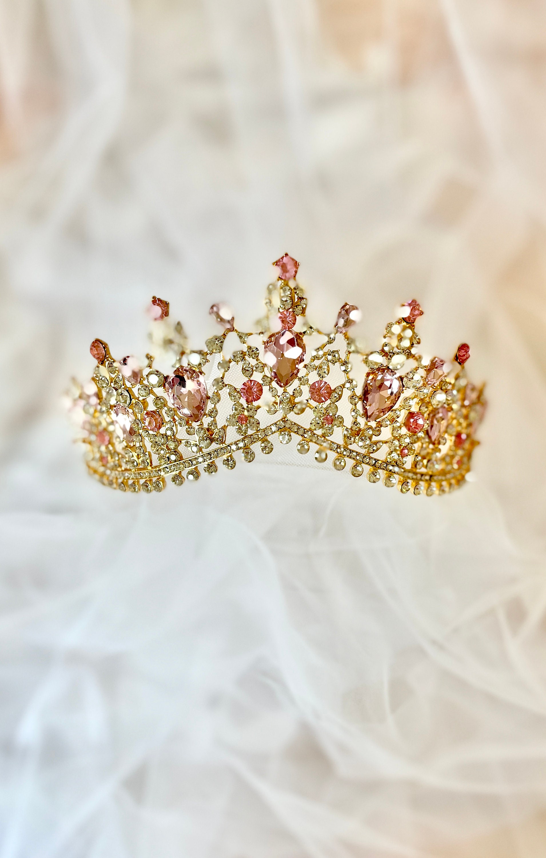 Diadème/Couronne De Princesse Rose Avec Nœud Tulle - Pour Enfants Filles - Anniversaire, Déguisement, Fête - Taille Unique Élastique - 9