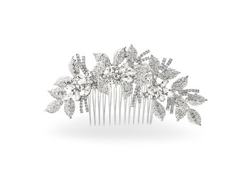 NEW Silver Marquise Cut Crystal Leaf Hair Comb FREE SHIPPING Silver Marquise Hair Piece, CZ Vine Leaves Hair Comb  main image 4