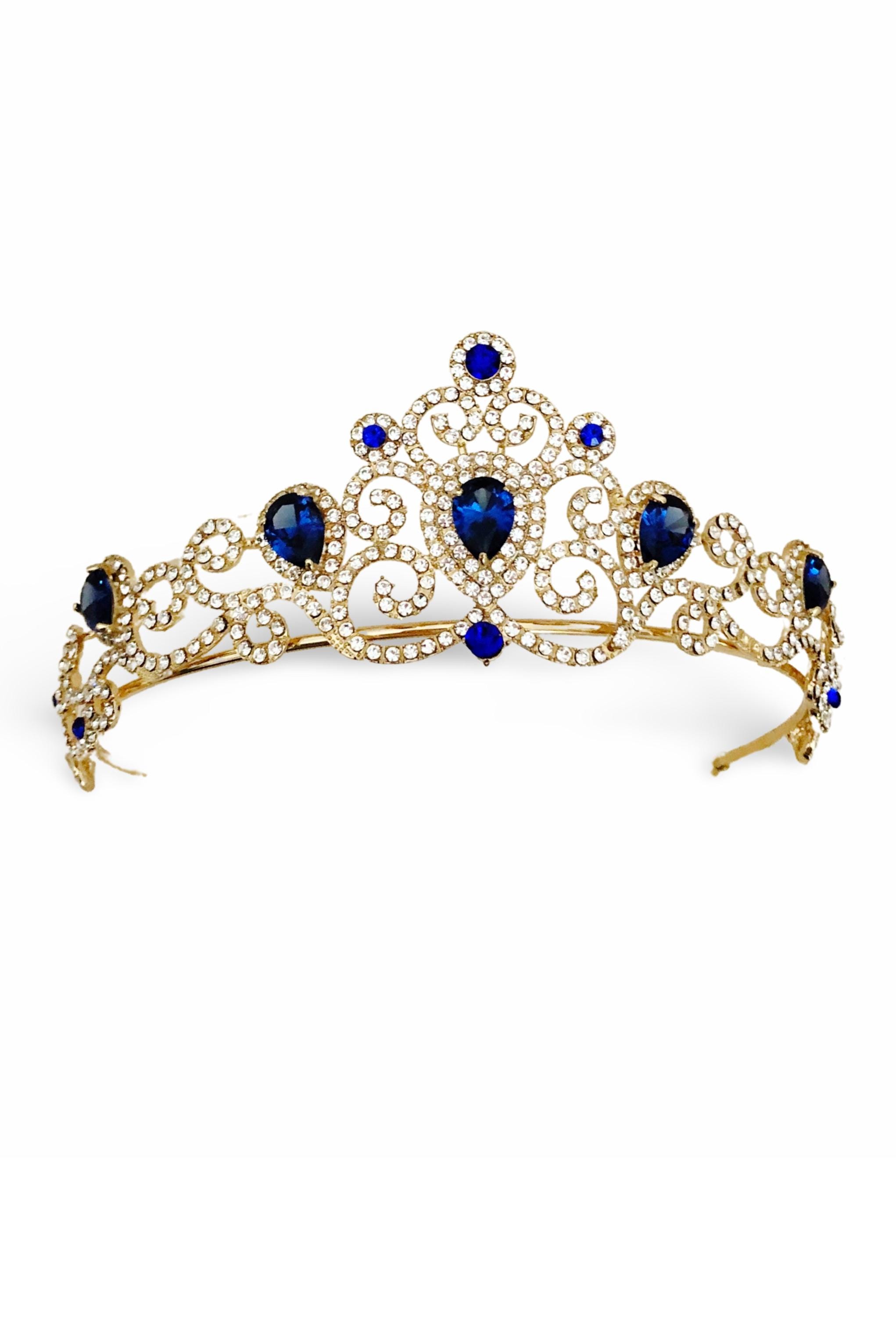 Gold-Tone Tiara with Royal Blue Gemstones - Women\'s Hair Tiara Amazon.com: Blue Royal Crown Headband for Women, Fufuddz  main image 4