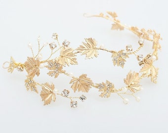 Leaf Hairvine, Bridal Vine, Wedding Headpiece, CELINE HALO, Maple vine, hairpiece, gold leaf halo