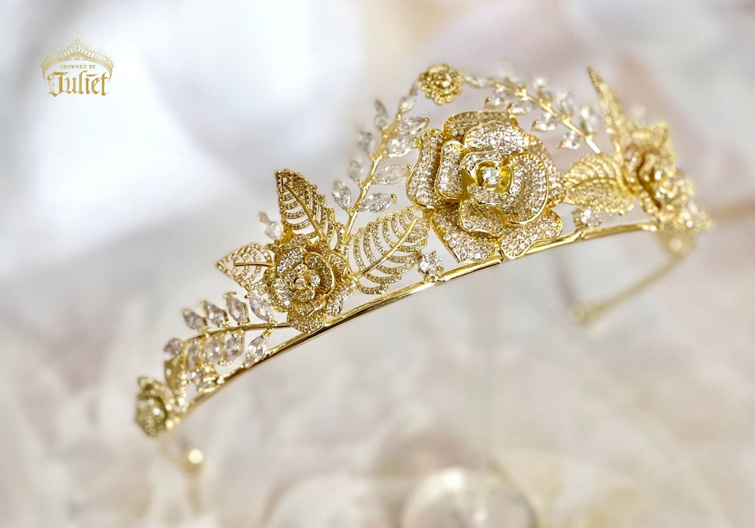Floral Tiara, Bridal Tiara, Wedding Crown, Colourful Gold