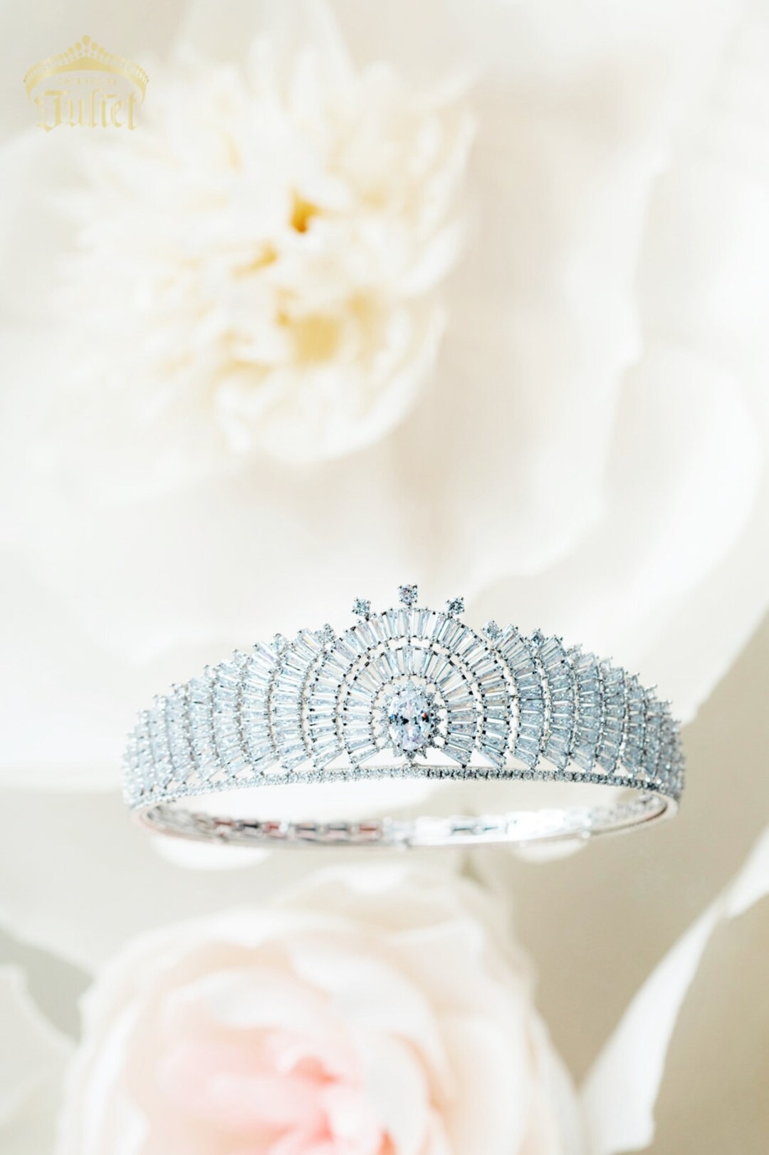 Diadème / Couronne De Mariée En Or Jaune 14K Avec Turquoise Et Diamants - Sur Mesure
