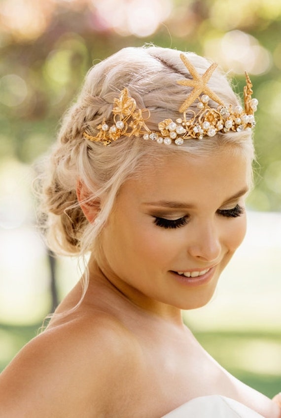Starfish Bridal Tiara Starfish Bride Wedding Headband Pearl Shell Tiara Headpiece  main image 2