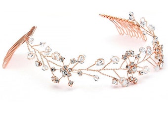 Rose-Gold headpiece, Bridal Headband,  Wedding Accessory, AMELIE Halo, Rose Gold Vine