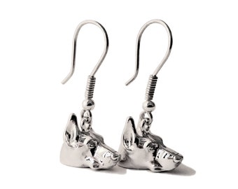 Silver Doberman Hanging Earrings ears Ear Cropping Flopy Natural Dog Breed Earrings, Dobermann earrings Silver 925 , earrings dog jewelry