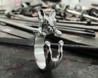 French Bulldog Ring, Frenchie Bulldog ring, 925 Silver Bulldog ring, French Bulldog hug ring adjustable Bulldog ring gift Bulldog jewelry