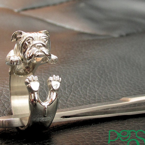 Engelsk bulldoggring i 925 sterlingsilver, engelsk bulldogg kramring, bulldogg, justerbar engelsk bulldoggring, bulldoggsmycken, bulldoggälskare