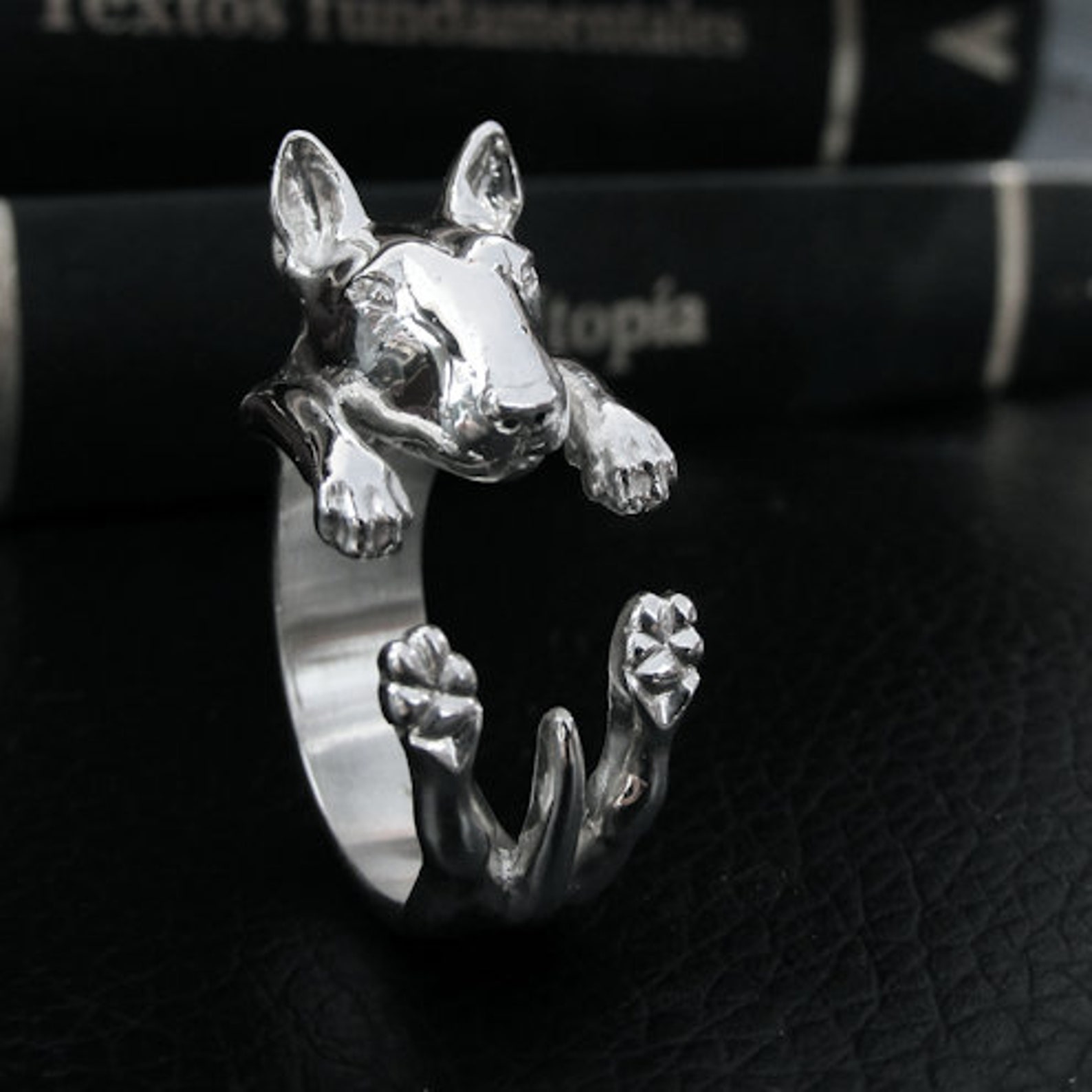 Bull Terrier Ring, 925 Silver Pet Ring, Bull Terrier Hug Ring, Bull
