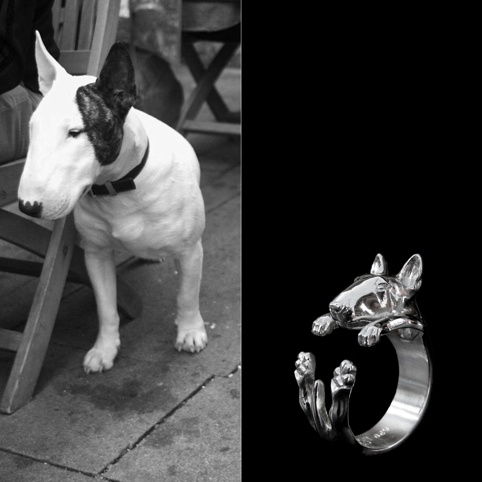 Bull Terrier Ring, 925 Silver Pet Ring, Bull Terrier Hug Ring, Bull