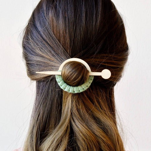 Fall Macrame Circle Barrette With Wooden Hair Stick Macrame - Etsy