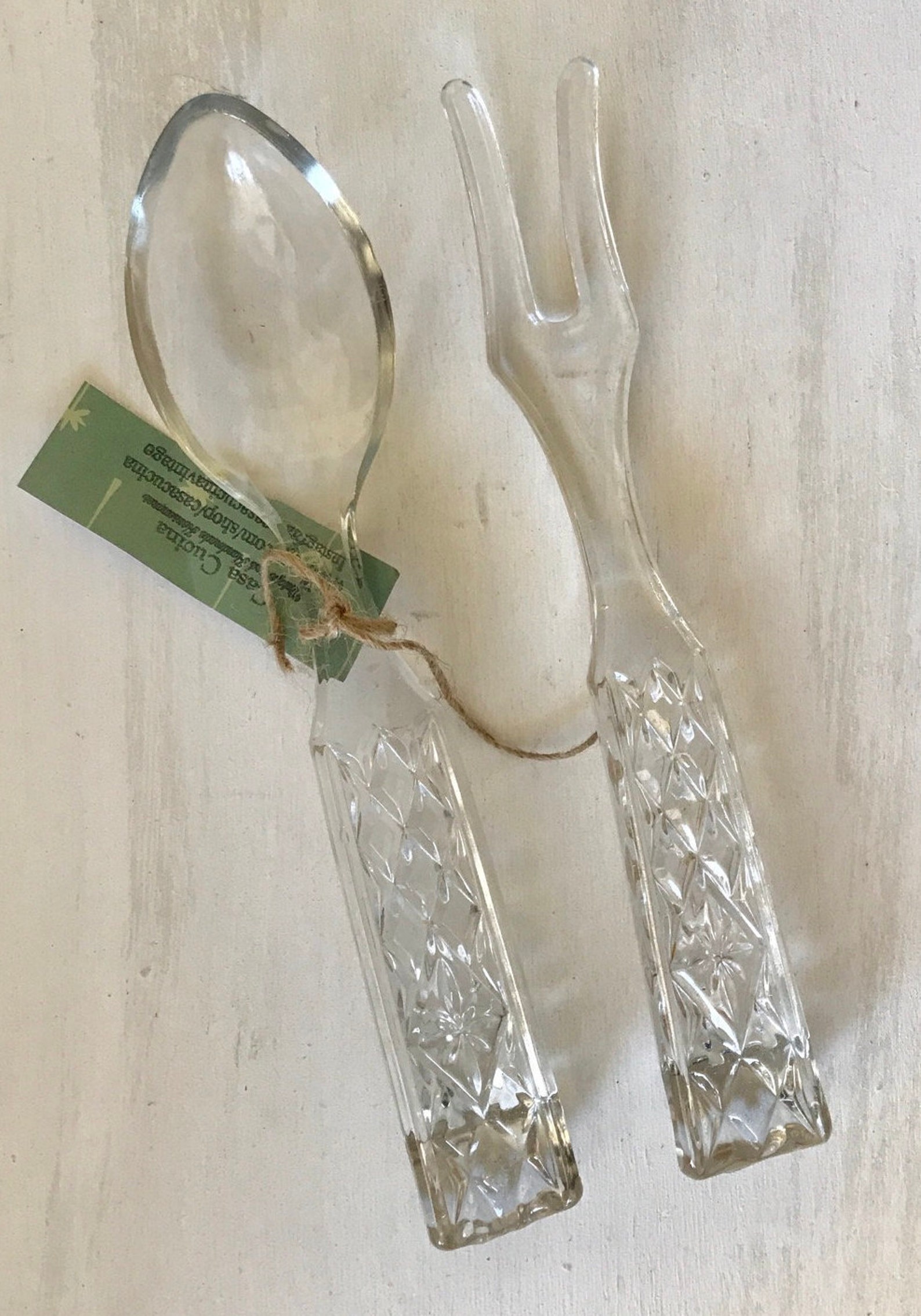 Vintage Glass Salad Serving Set Salad Servers Fork and Spoon Etsy