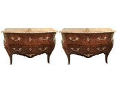Pair of Louis XV Style Bombe Bronze Mounted Commodes with Rouge Marble Tops