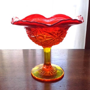 Vintage L.E. Smith Glass Co. Early American Pattern Amberina Carnival Glass Compote, 1970s