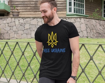 FREE UKRAINE - Printed T-shirt, Ukrainian patriotic t-shirt, support Ukraine tee, Ukrainian gift, Ukrainian Shirt, Stand with Ukraine