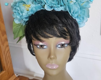 Blue Floral Lighted Fascinator - wedding,  Church, Easter, Kentucky Derby