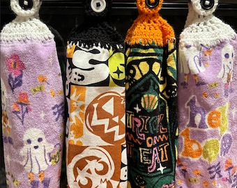 Halloween Themed Kitchen/Bathroom Crochet-Top Hand Towels