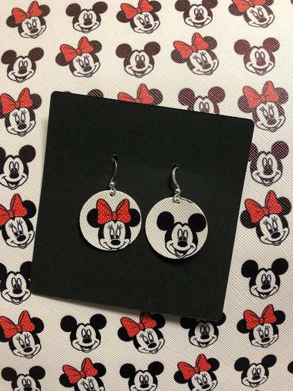 Minnie and Mickey Faux Leather Earrings
