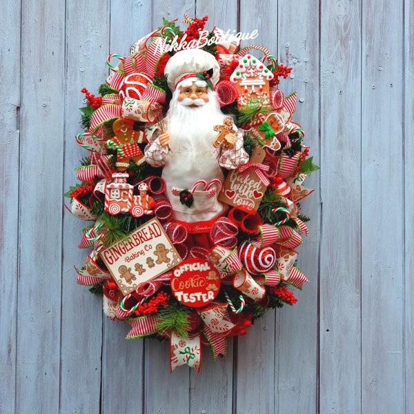 Santa Wreath, Santa Swag, Gingerbread Bakery, Baked with Love, Holiday Door Decor, Christmas Decor, Gingerbread Cookies, Fake Bake, XL, Xmas