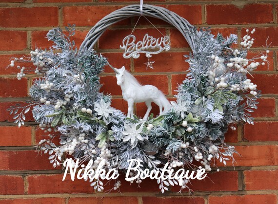 Download Unicorn Christmas Wreath Unicorn Wreathwinter Wreathholiday Etsy
