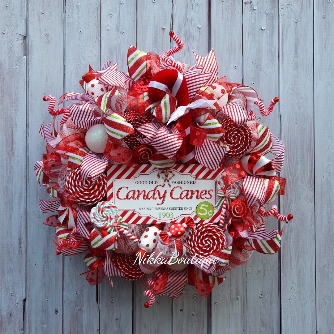 Luxury Candy Cane Wreath Christmas Wreath Christmas Wreaths for Front Door Deco Mesh Candy Land Whimsical Wreath Christmas Decor Etsy