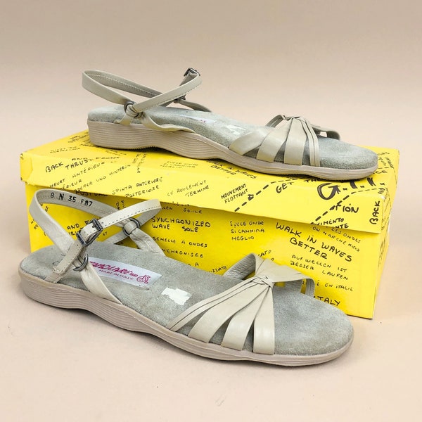1980s Famolare Get There Sandals, Faux Leather, Wavy Wedges, Everyday Sandal, Bohemian Style, Comes with Original Box, Size 8N
