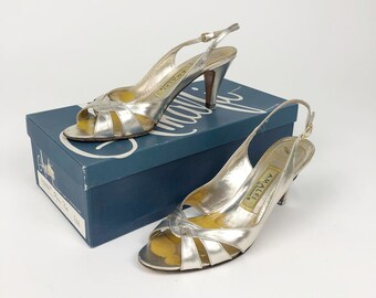 1980s Amalfi 'Sabrina' Silver Heels, Vintage Amalfi by Rangoni, Made in Italy, Mod Chic, Disco Heels, Size 7AA