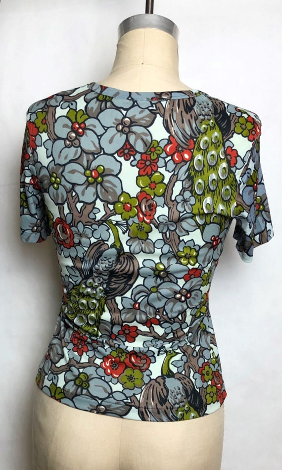 1970s Peacock Novelty Print Blouse, Vintage 70s P… - image 4