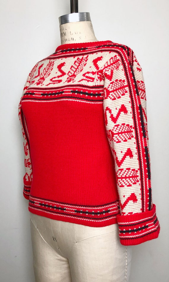 1970s Bright Red Space Dyed Sweater, Southwestern… - image 4