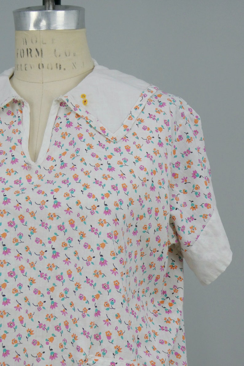 Vintage 1940s Floral Cotton Blouse, Vintage 40s Top, 40s Everyday Wear, 60s Mid Century, Size M/L image 3