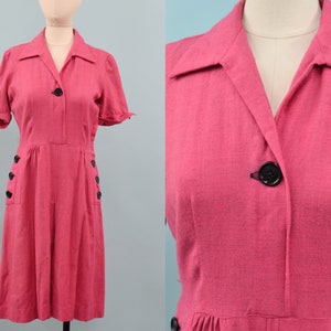 1940s Pink Monty James Wool Dress, WW2 Era Dress, 40s Everyday Dress, Size Medium image 1