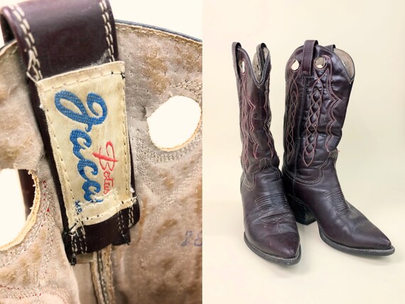 1980s Plum Leather Jaca Boots, Vintage Western Ja… - image 1