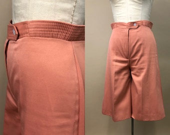 1970s Vintage Culottes, lachsfarben, Polyester, Vintage Gauchos, Boho Hippie, Größe Sm/Med, Taille 76cm