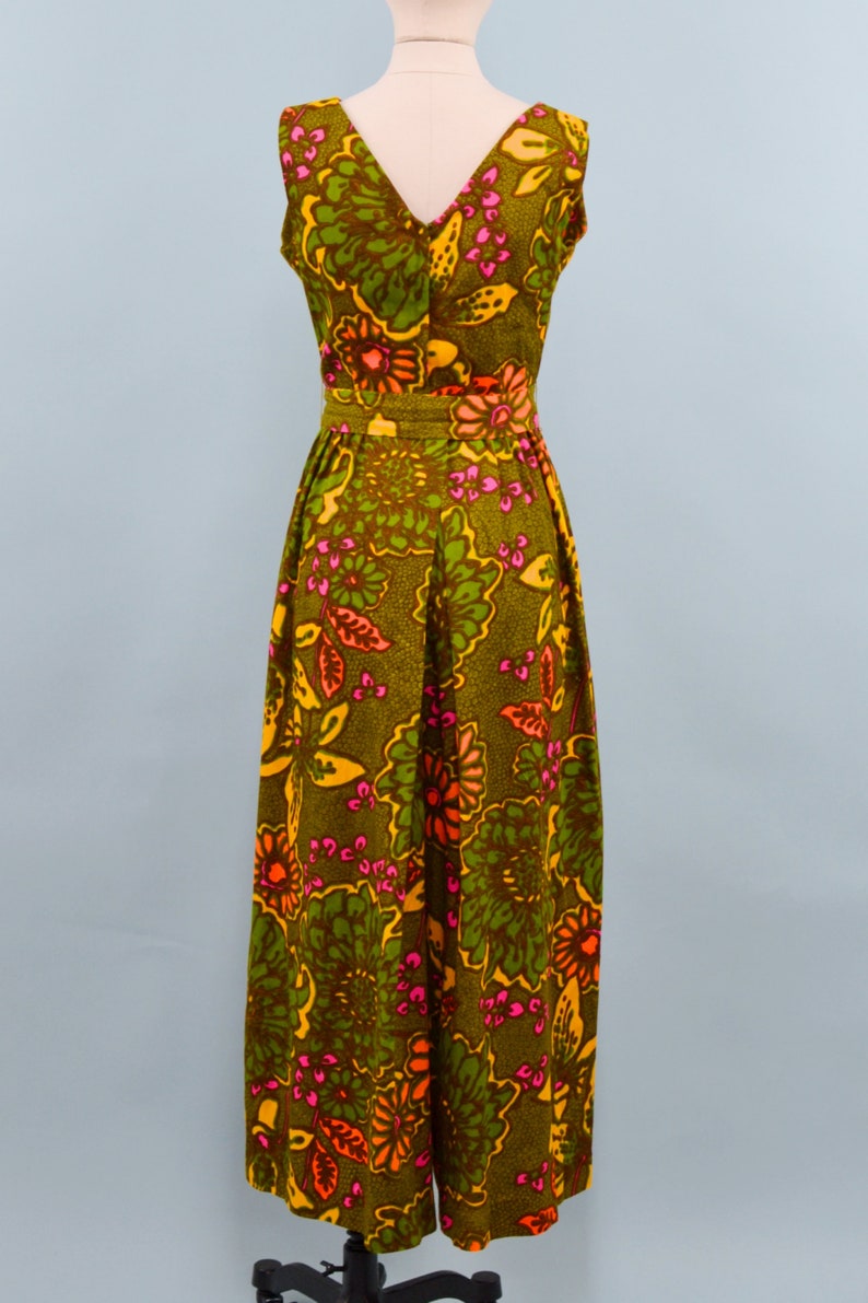 1960s Alice Polynesians Psychedelic Print Jumpsuit, Floral & Leaf Print Jumpsuit, Psychedelic Groovy, Size X-Small image 4