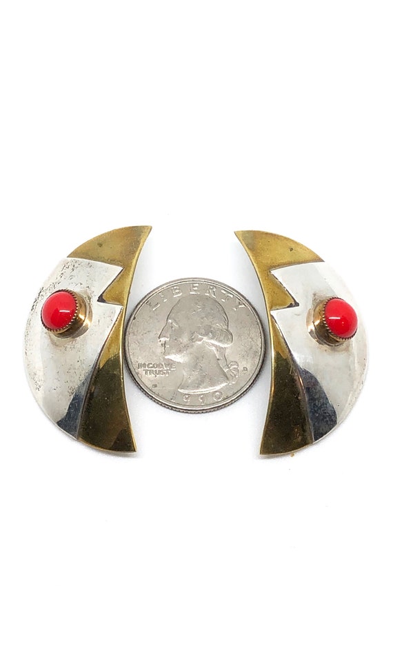 Vintage Brass & Sterling Silver Geometric Earring… - image 5