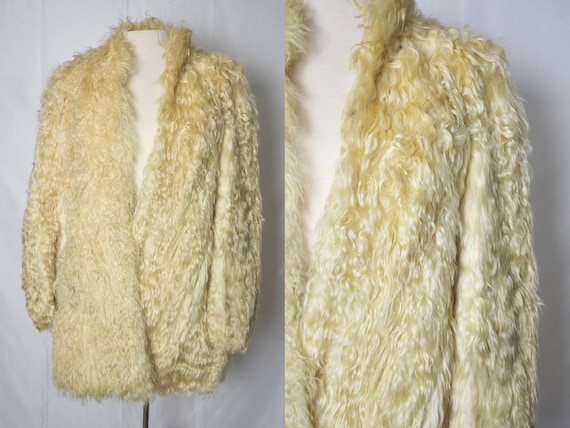Vintage 1970s Curly Lamb Fur Coat, Vintage Stateme