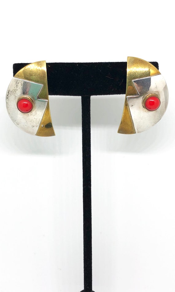 Vintage Brass & Sterling Silver Geometric Earring… - image 7