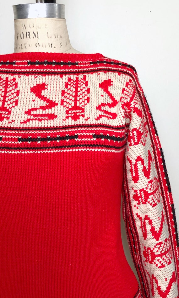 1970s Bright Red Space Dyed Sweater, Southwestern… - image 3