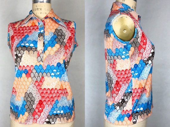 Vintage 1970s Psychedelic Print Polyester Blouse,
